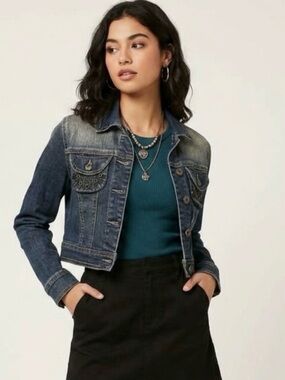 🧥Star Jeans Vintage Cropped Denim Women’s Blue Jean Jacket Size Small